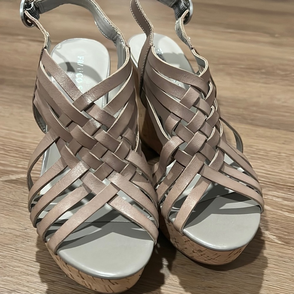 NEW FRANCO SARTO GREY WEDGE SUMMER SANDAL